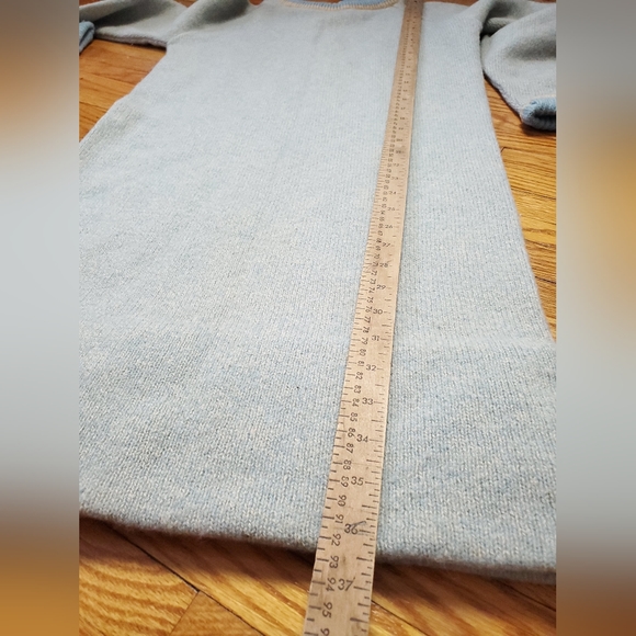 Vintage 70s Sears Shetland Wool Blue Ivory Sweater Dress Knit S / M - Picture 15 of 16